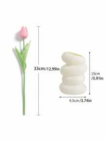 Plastic Vase And Tulip Artificial Flowers Set, Suitable For Home Decor, Living Room, Bedroom, Autumn Decor, Office Desk, Garden, Room Decor, Valentine's Day, Gift Gifts Birthday Graduation