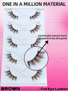 5 paar bruine halve wimpers, doorzichtige band, dunne valse wimpers, kattenogen, natuurlijke look, donzige nepwimpers, mangawimpers, cosplay, feestclub, dagelijkse make-up (02)