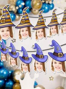 Pancarta personalizada con foto del rostro en sombrero de bruja, decoración de fiesta, pancarta personalizada con foto del rostro para cumpleaños, pancarta de cumpleaños, foto personalizada en pancarta (5 diseños)