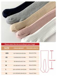 1 Pair Solid Color Minimalist Tights, Suitable For Girls 10 Years Old And Below, Wear In Spring And Autumn - Pink - View 5