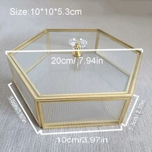 New Striped Glass Large Capacity Hexagonal Double-Layer Crystal Handheld Dustproof Jewelry Storage Box, Home Decor, Banquet, Wedding Gift - Multicolor - View 5