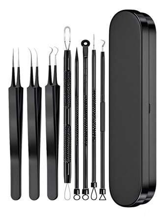 1-8 Pieces Set Blackhead Extractor Tool Blackhead Removal Tool Set, Acne Needle Set (For Blemish Removal), Acne Treatment, (For Facial Skin Defects) - Black, Skin Care, Room Decor, Home Decor, Bedroom Decor,Blackhead Remover,Beauty,Skin Care Products,Spa,Self Care,Skin Care Tools,Face Care,Esthetician Supplies,Skin,Face Wash,Facial