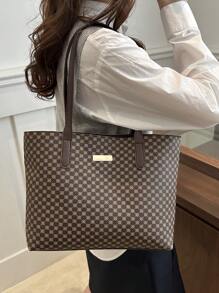 2025 春季女士时尚格子印花手提包大容量单肩包女士休闲通勤手提包