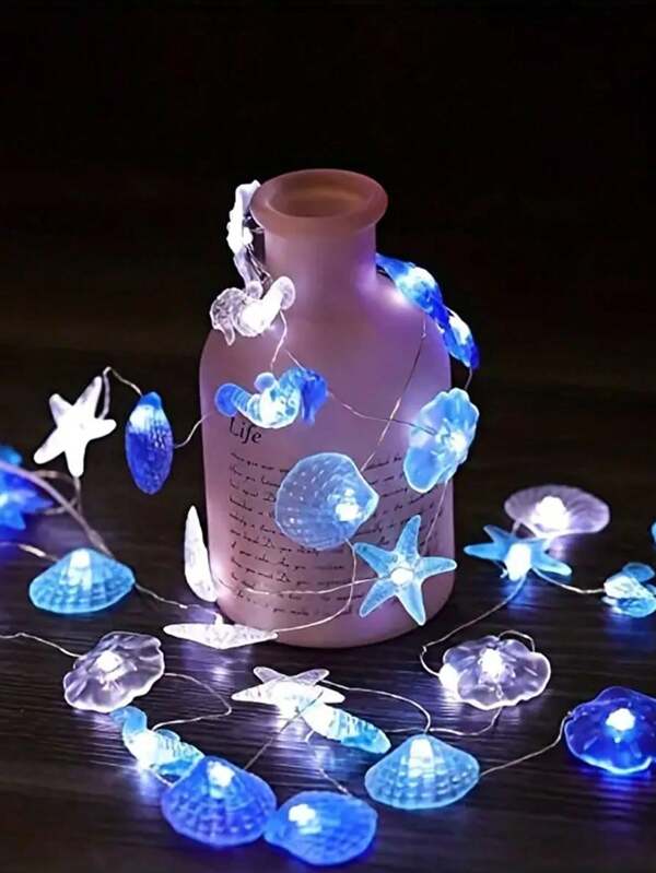 1 pezzo, 1/2 m Decorazione per feste a tema oceano, luci a catena con conchiglie e stelle marine, decorazioni fai-da-te per camera da letto di bambini, decorazioni per feste di compleanno a tema sirena
