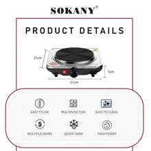 SOKANY 1000W Portable Electric Induction Cooktop, 5 Temperature Settings, Stainless Steel Panel, Heating Indicator Light, Built-In Temperature Control, Overheat Protection. Suitable For All Cookware, Great For RV/Home/Camping/Apartment/Laboratory Use. - UK Plug(220-240V) - View 4
