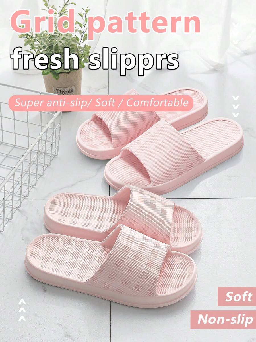 Textured Pink Slippers, Women's Pink Shoes, Soft & Comfortable Summer Slides, Non-Tiring Footbed, Made Of EVA, Flat Sandals - Baby Pink - View 1