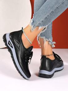 Women's Black Soft Outsole Casual Sneakers, Shock Absorbing Non-Slip Running Shoes, Multifunctional Comfortable Outdoor Sports Shoes. Ladies Lightweight Breathable Walking Shoes, Non-Slip Sole, Suitable For Fitness, Travel, Work, Casual Wear - Black - View 6