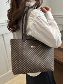 2025 春季女士时尚格子印花手提包大容量单肩包女士休闲通勤手提包