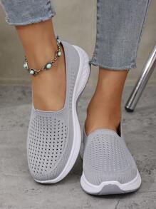 Nuevos tenis tipo calcetín de malla primaveral para mujer, cómodos y sin cansancio - Gris - Ver 2