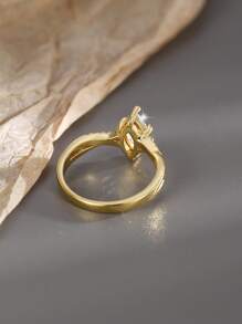 Charm-In 1pc Luxury Oval Cut Sparkling Cubic Zirconia Ring, Elegant Jewelry Gift For Girlfriend On Valentine's Day - Yellow Gold - View 2