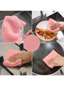 10pcs Coral Fleece Dish Cloths, Absorbent Non-Slip Scrub Pads For Kitchen, Pineapple Pattern Cleaning Rags [Note: Slight Color Variation May Occur Due To Lighting During Photography, But It Does Not Affect Usability.] - Multicolor - View 5