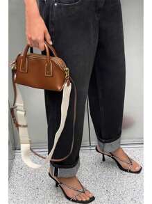 新款女士单肩包，PU皮革，时尚斜挎包，可调节肩带，女士邮差包 - 棕色 - 查看 8