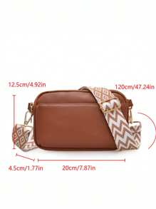 迷你简约纯素斜挎包，时尚PU单肩包，女士休闲手提包兼钱包，宽肩带女士钱包 - 棕色 - 查看 4