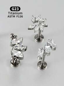 1PC Horse Eye Marquise Zirconia Pave Labret Lip Stud Cartilage Hoops Earring Titanium Alloy Internal Thread Arc Water Drop Piercing HelixTragus Lobe Ear Stud Unisex - Titanium Color - View 5