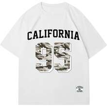 Women's Jersey Graphic T Shirts Camo Letter Print Short Sleeve Shirts Tops - White - View 1
