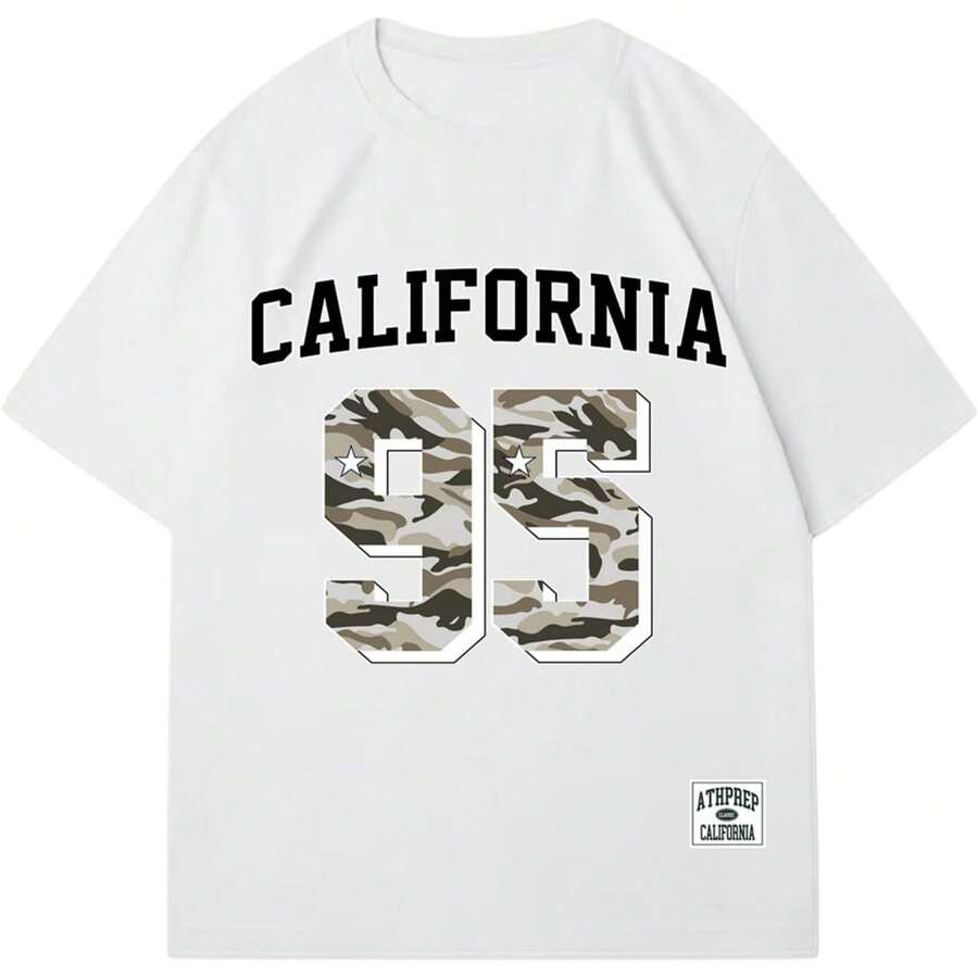 Women's Jersey Graphic T Shirts Camo Letter Print Short Sleeve Shirts Tops - White - View 1