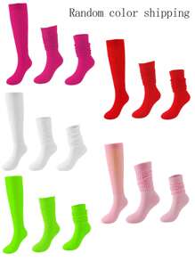 1 Cặp Vớ Dài Thiết Kế Chunky Màu Trơn Ngẫu Nhiên, Vớ Dài Bong Bóng Dễ Thương Thời Trang Đa Năng Cho Nữ, Thoáng Khí Và Thấm Mồ Hôi - Màu Hồng Tươi - Xem 1