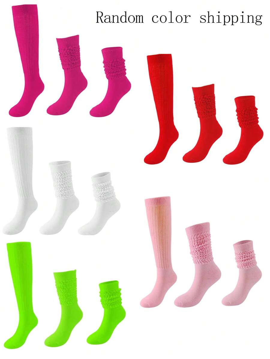 1 Cặp Vớ Dài Thiết Kế Chunky Màu Trơn Ngẫu Nhiên, Vớ Dài Bong Bóng Dễ Thương Thời Trang Đa Năng Cho Nữ, Thoáng Khí Và Thấm Mồ Hôi - Màu Hồng Tươi - Xem 1
