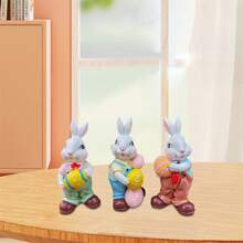 3 figuras de conejo abrazado, estatua de huevo de Pascua, lindas decoraciones de Pascua de resina para interiores y exteriores. - vistoso - Ver 3