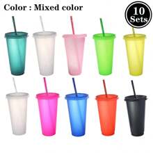 20 ،10 ،1 قطعة أكواب بلاستيكية قابلة لإعادة الاستخدام بسعة 24 أونصة مع أغطية وقشاطات - 10 قطع ، أكواب ماء متينة للقهوة المثلجة ، أكواب سفر كبيرة صدغية ، مثالية لحفلات الهالوين والأعياد الميلادية والعيد المجيد وهدايا الافتتاح ، خفيفة الوزن ، مستطيلة ، خالية من البولي فينيل كلوريد ، للغسيل اليدوي فقط - متعدد الألوان - مشاهدة 34