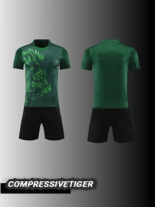 2pcs Boy's Personalized Soccer Jersey - Customizable Name And Number Print Stripe Decor Short Sleeve T-Shirt + Shorts Co-Ord Quick-Drying Sweat-Absorbing Sports Set As Gift