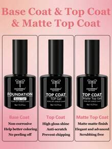 3pcs/Set No-Wipe Nail Gel Polish Kit, Includes Base Coat And Top Coat, Glossy And Durable, Suitable For DIY Home Manicure And Salon - Clear - View 2