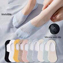 5/9 Pairs Of Solid Low Cut Socks, Comfortable Breathable Mesh Invisible Socks, Women's Stockings And Tights - Multicolor - View 3