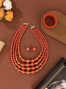 Conjunto de joyas bohemias hechas a mano con múltiples capas de cuentas tejidas de manera exagerada (collar, aretes, pulsera) para mujer - Estilo europeo, adecuado para eventos formales, fiestas, vacaciones