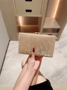 1pc Glittering Box Clutch, Luxury Metallic Glitter Leather Evening Bag, Fashion Rhinestone Decor Women's Handbag, Suitable For Formal Party, Wedding, Date, Gathering Events, Comes With Chain, Prom Bag For Party - Gold - View 6