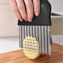 1pc Stainless Steel Wavy Slicer Knife, Wavey Cutter Blade, No Electricity Kitchen Tool For French Fries, Potatoes, Fruits, Veggies, Salad, Carrots, Potato Slicing - Metal Wave Slicer