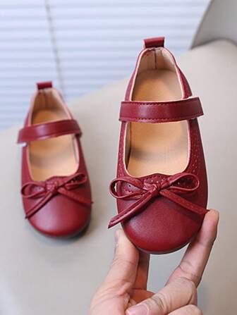 1 Pair Of Girls Bow PU Magic Hollow Flat Cute Flat Shoes Suitable For Spring, Summer And Autumn Travel