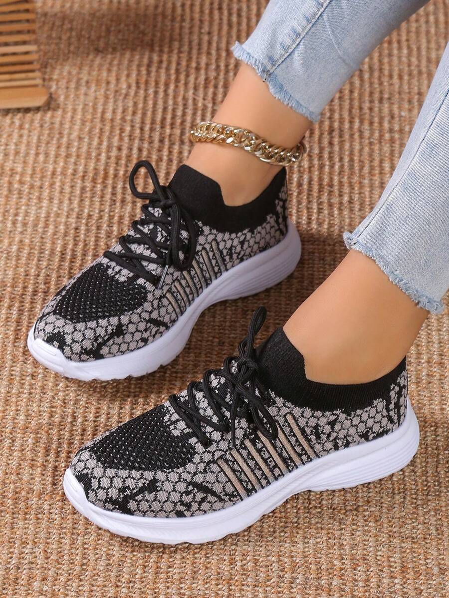 1 双女式系带运动鞋，透气低帮户外运动跑步鞋，轻便运动鞋 - 彩色 - 查看 1