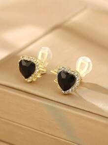 1 Pair Fashion Crystal Heart Clip-On Earrings For Women, No Pierced Ear, High-End Elegant Design, Slimming, Suitable For Daily Wear And Gift - Heart Earrings - View 4