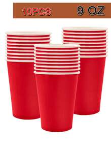 10pcs/Pack 9oz Disposable Paper Cups, Paper Coffee Cups, Disposable Drinking Cups, Hot & Cold Beverage Paper Cups, Suitable For Holding Hot Water, Juice, Ideal For Parties, Picnics, Holidays, Birthdays, Bridal Showers, Available In Multiple Colors