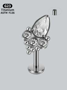 1PC Horse Eye Marquise Zirconia Pave Labret Lip Stud Cartilage Hoops Earring Titanium Alloy Internal Thread Arc Water Drop Piercing HelixTragus Lobe Ear Stud Unisex - Titanium Color - View 13