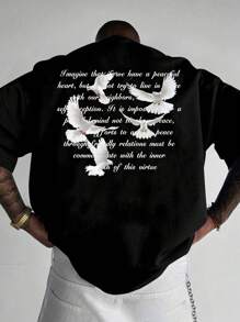 Men's Casual Letter & Graphic Short Sleeve T-Shirt, Loose Fit Breathable Stylish American Fashion, Spring/Summer - Black - View 1