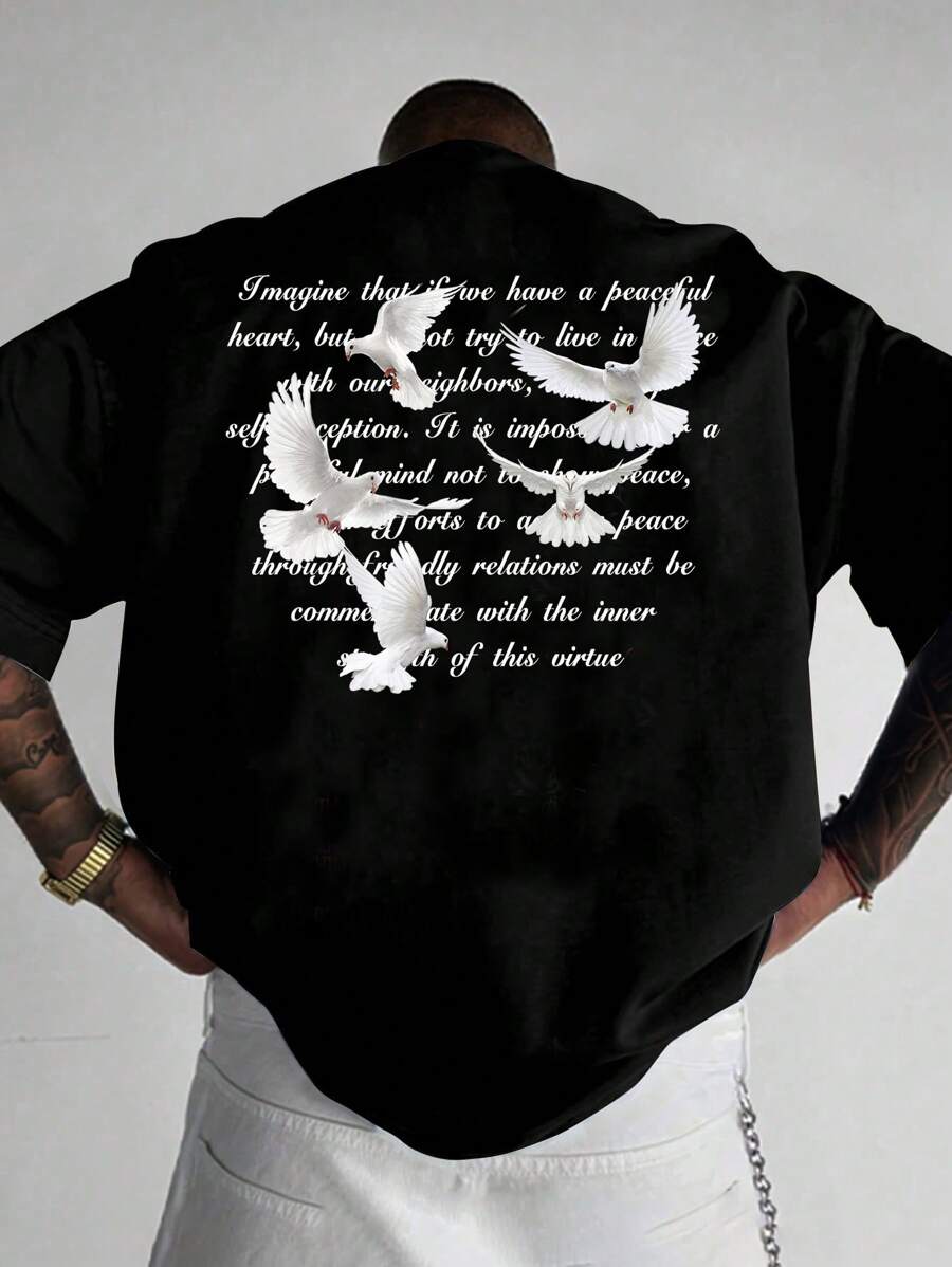 Men's Casual Letter & Graphic Short Sleeve T-Shirt, Loose Fit Breathable Stylish American Fashion, Spring/Summer - Black - View 1