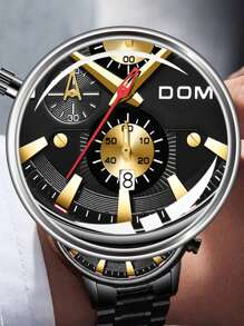 DOM 1 件男式黑色不锈钢多功能计时码表带日历，防水，时尚运动风格 - 黑色 - 查看 3