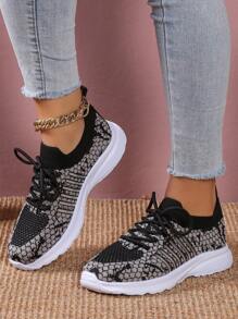 1 双女式系带运动鞋，透气低帮户外运动跑步鞋，轻便运动鞋 - 彩色 - 查看 3