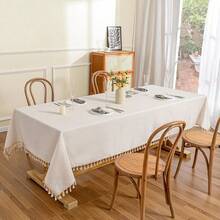 Table Cloth Rectangle, Rectangular Table Cloth, Wrinkle Resistant, Waterproof Tablecloth, Washable Farmhouse Tablecloths, Table Cloths With Tassels For Kitchen Dining - Beige - View 2