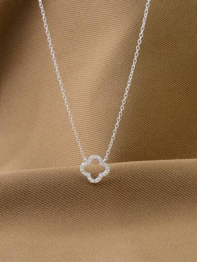 1 pieza Collar de plata esterlina S925 con circonita cúbica hueca con diseño de trébol/flor, collar gargantilla elegante, regalo de joyería para cumpleaños, San Valentín, uso diario, fiesta, aniversario