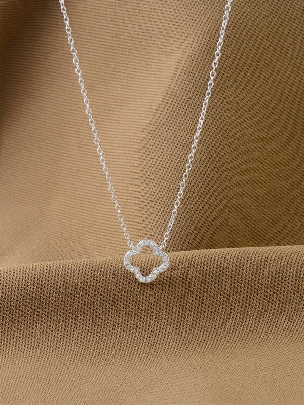 1pc S925 Sterling Silver Cubic Zirconia Hollow Clover/Flower Necklace, Stylish Choker Necklace, Birthday, Valentine's Day, Everyday, Party, Anniversary Jewelry Gift