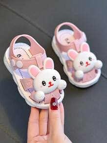 Toddler Girls Closed Toe Sandals 0-4 Years Old, Anti-Kicking Anti-Collision Cute Cartoon Rabbit Design, Infant Baby Preschool Nursery Soft Bottom Non-Slip Summer Casual Shoes - Pink - View 2