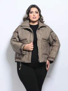 Plus Size Winter Coats - 卡其色 - 查看 7
