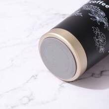 Taza de café altamente decorativa con Camellia , termo de acero inoxidable aislado con gran capacidad, simple y doble pajilla para beber, doble capa de aislamiento y refrigeración, diseño elegante, taza portátil para uso en el automóvil tanto para hombres como para mujeres,adecuada para llevar sobre la marcha - Negro - Ver 4