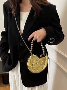 Bolso de hombro con forma de caracol dorado 2025, correa de hombro desmontable, bolso elegante y de moda para lápiz labial, bolso de hombro elegante y de moda, adecuado para salidas nocturnas - Dorado - Ver 8