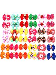 5 件/10 件/20 件宠物猫狗蝴蝶结装饰配件混合颜色和形状，可爱小狗小猫随机图案发带 - 彩色 - 查看 9