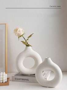 1pc Plastic Solid Color Flower Vase Doughnut Shaped,Modern Abstract Design Flower Vase,Flower Arrangement Container, Neutral Boho Nordic Minimalism Style Flower Vases Decoration, For Flowers, Pampas Grass, Table, Bookshelf, Mantle, Living Room, Bedroom, Office, Wedding Party Decoration. Gifts Birthday Graduation