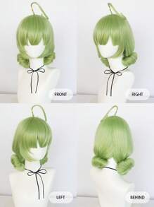 12 Inch Green Straight Double Bun Cosplay Wig With Bangs, For St.Patrick's Day Halloween Party Costume School Carnival Concerts Vacation Photography Themed Events Comic Con Exhibition & 1pc Wig Cap - Green - View 7