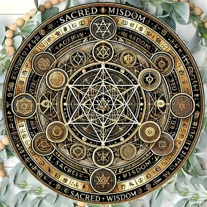 1pc Messiah Metatron Cube Circular Metal Wall Art, Home, Cafe, Apartment Metal Decor, Suitable For Christmas, Halloween, New Year Gifts Birthday Graduation E-I-D